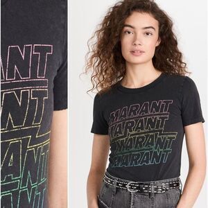 NWT Marant Etoile Logo-Print Cotton-Jersey T-Shirt - Gray Large $ 220.00